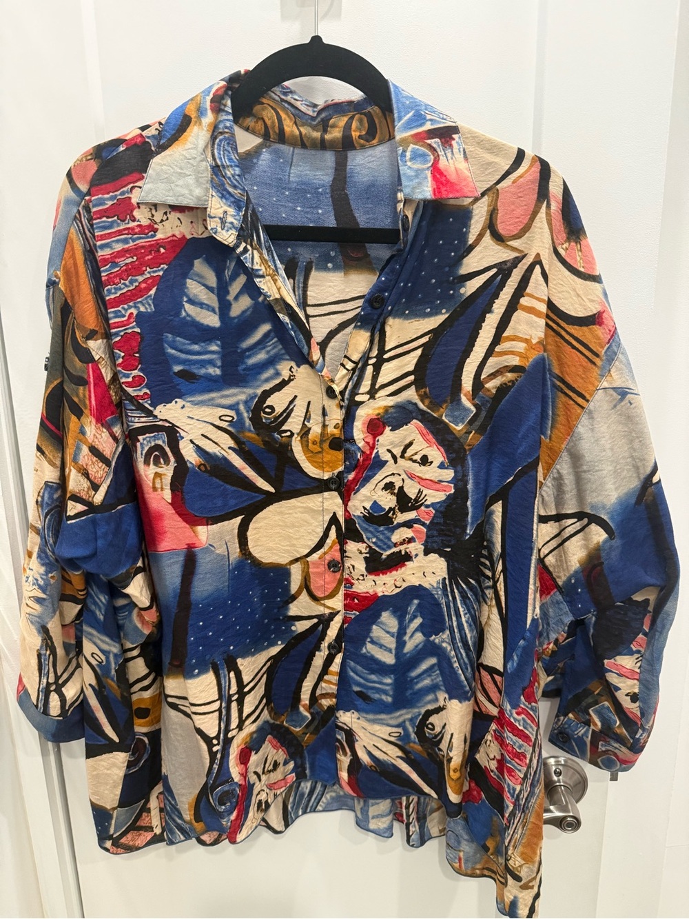 Abstract Floral Button-Down Shirt in Blue & Multicolor